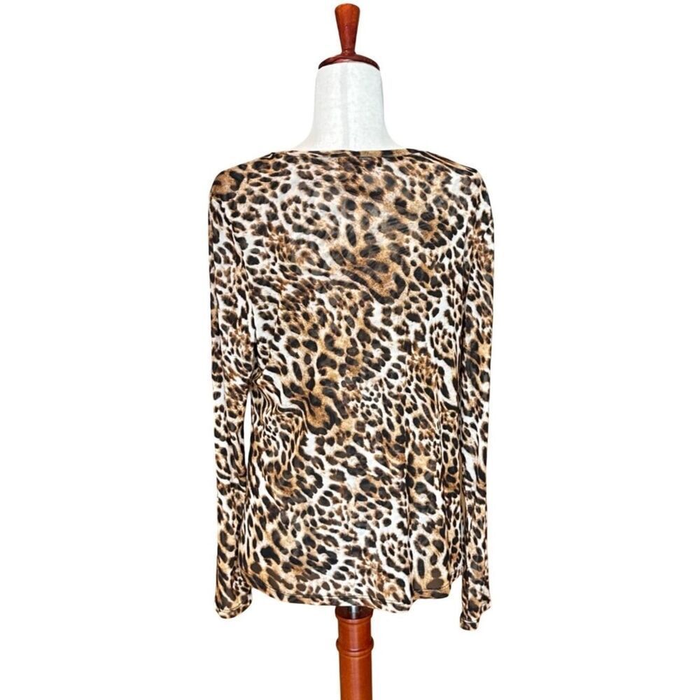 I.N.C. Long Sleeve Sheer Crew Neck Pullover Blouse Top Leopard Print XL - Picture 2 of 11